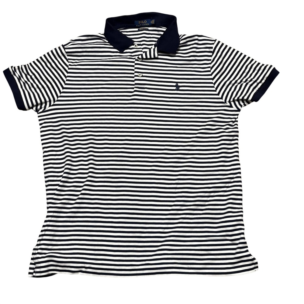 Polo Ralph Lauren Striped Polo Shirt Navy White XL Custom Slim Fit Golf
